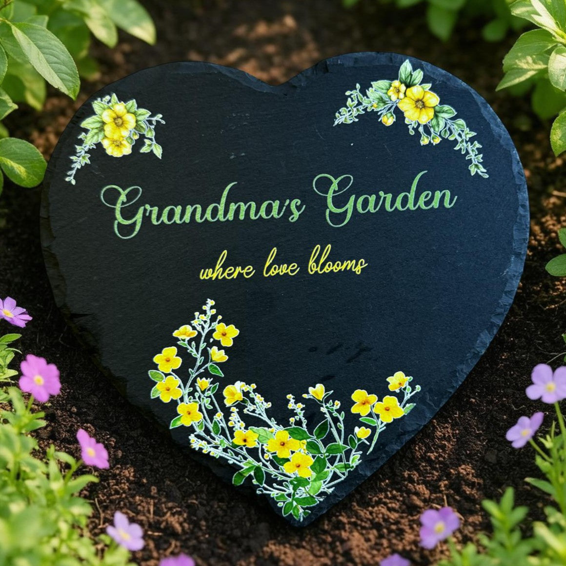 Personalised slate heart garden plaque Grandma