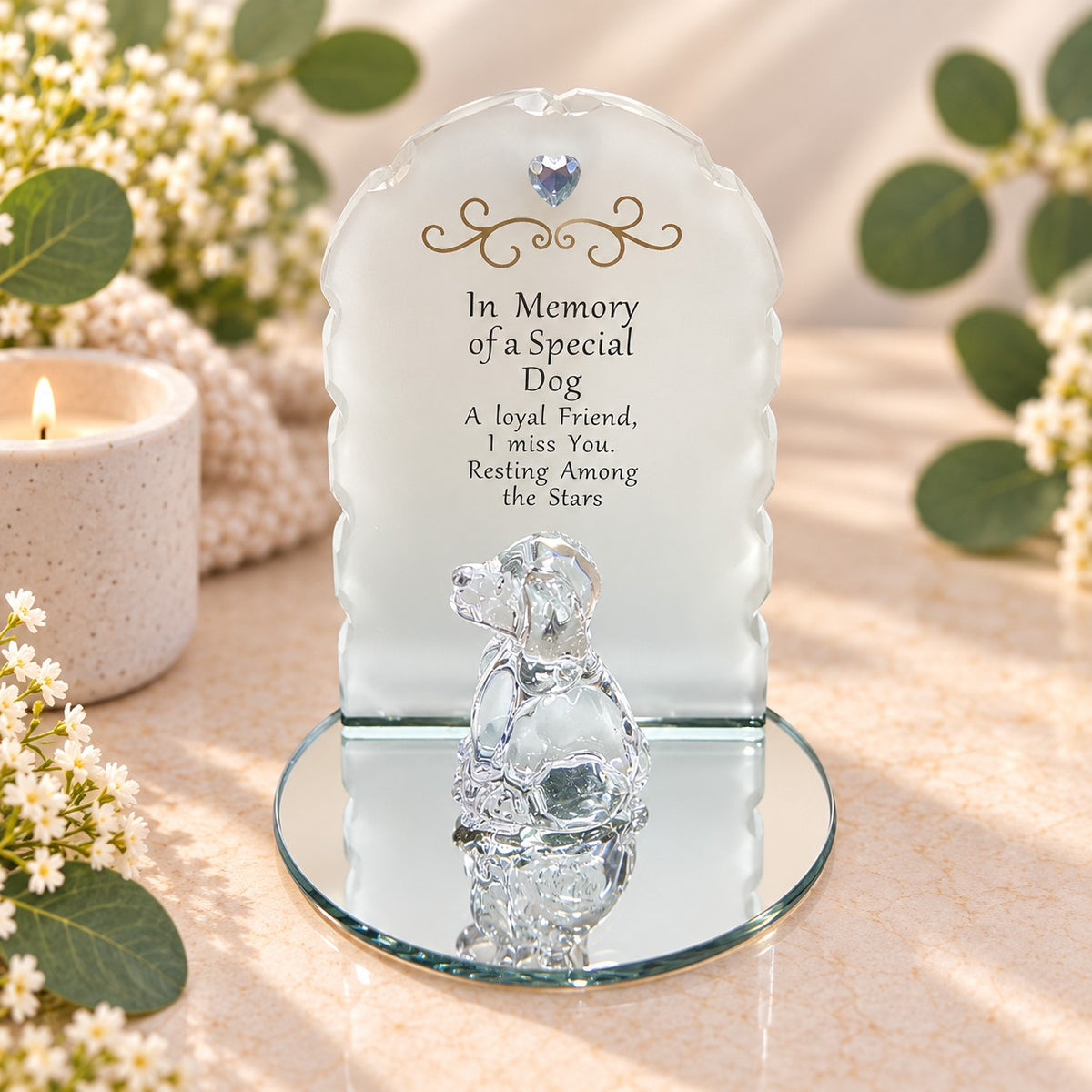 glass memorial plaque dog