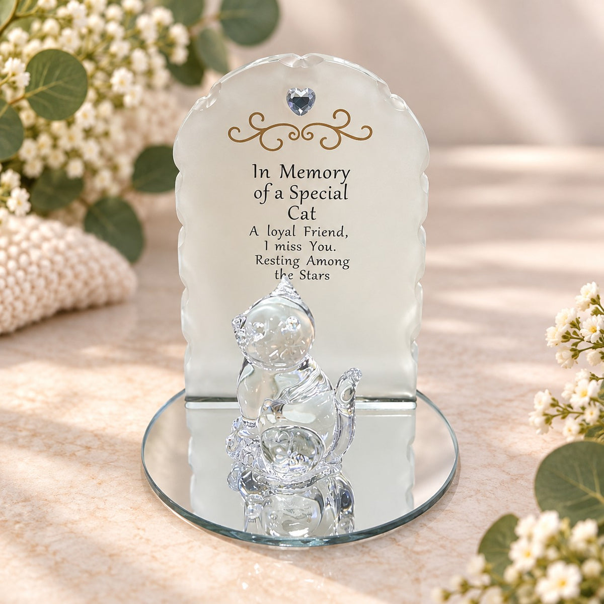 glass memorial plaque cat
