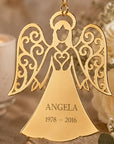 Personalised mirror acrylic memorial angel ornament in gold 