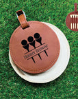 Custom golf bag name tag with built-in tee holder and five tees