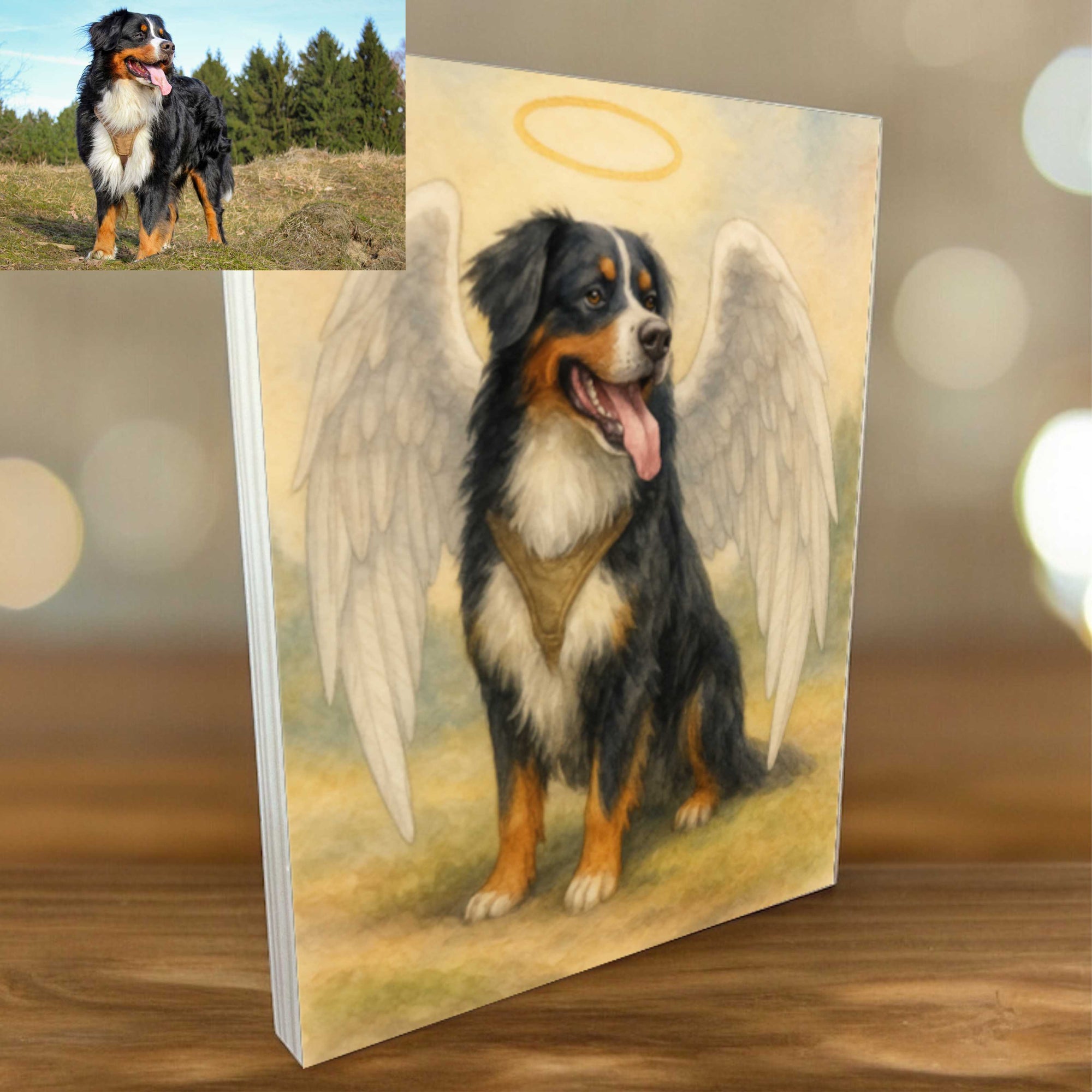 pet memorial photo block with halo and wings