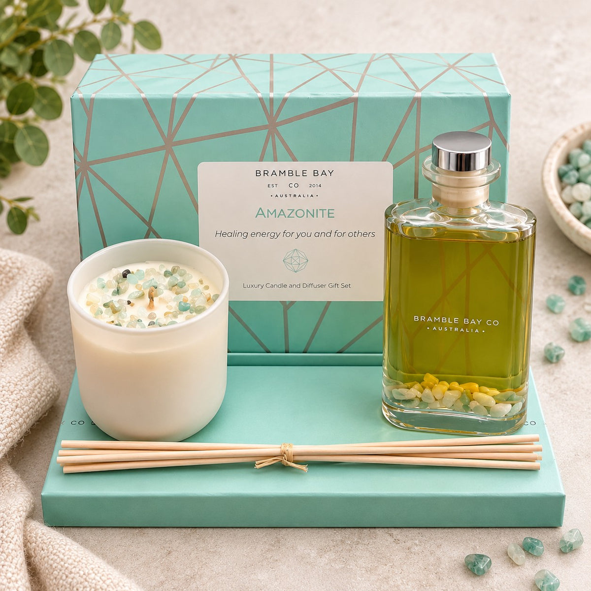 healing crystal candle and diffuser gift set