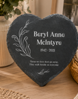 Personalised heart-shaped slate memorial plaque for garden or home display