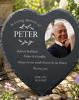 Custom personalised memorial slate heart with photo, names and dates