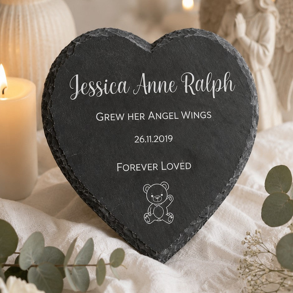Baby memorial slate heart keepsake for bereaved parents and families