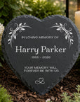 Personalised natural slate memorial heart plaque for indoor or outdoor display