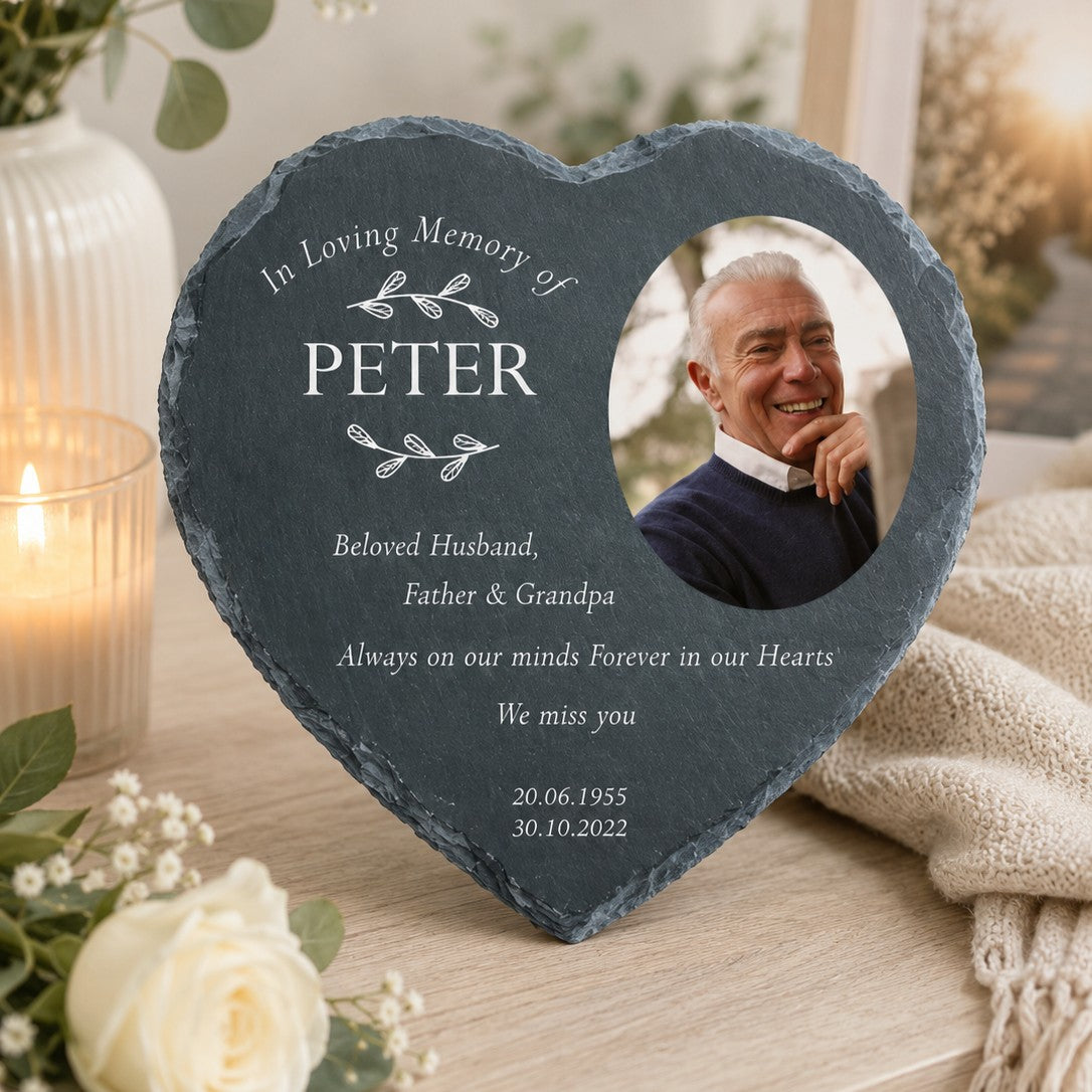 Natural slate heart memorial keepsake for garden or home remembrance
