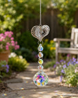 Silver heart crystal suncatcher with iridescent rainbow crystal in gift box