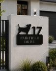 address sign with dog