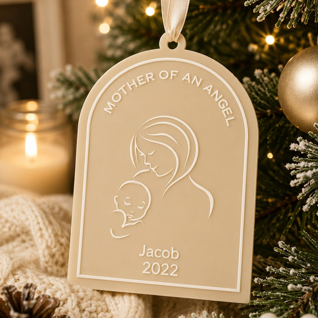 personalised Mother of an Angel acrylic memorial ornament