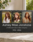 Personalised three photo memorial slate plaque 30 × 20cm with custom name and dates