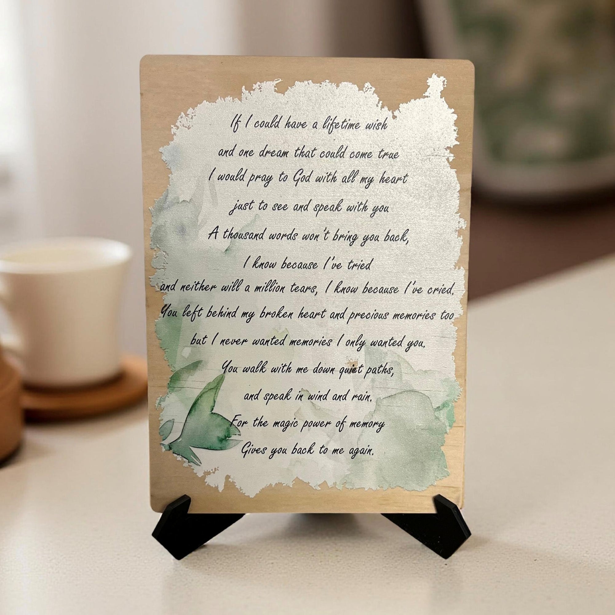 Memorial quote plaque with display stand