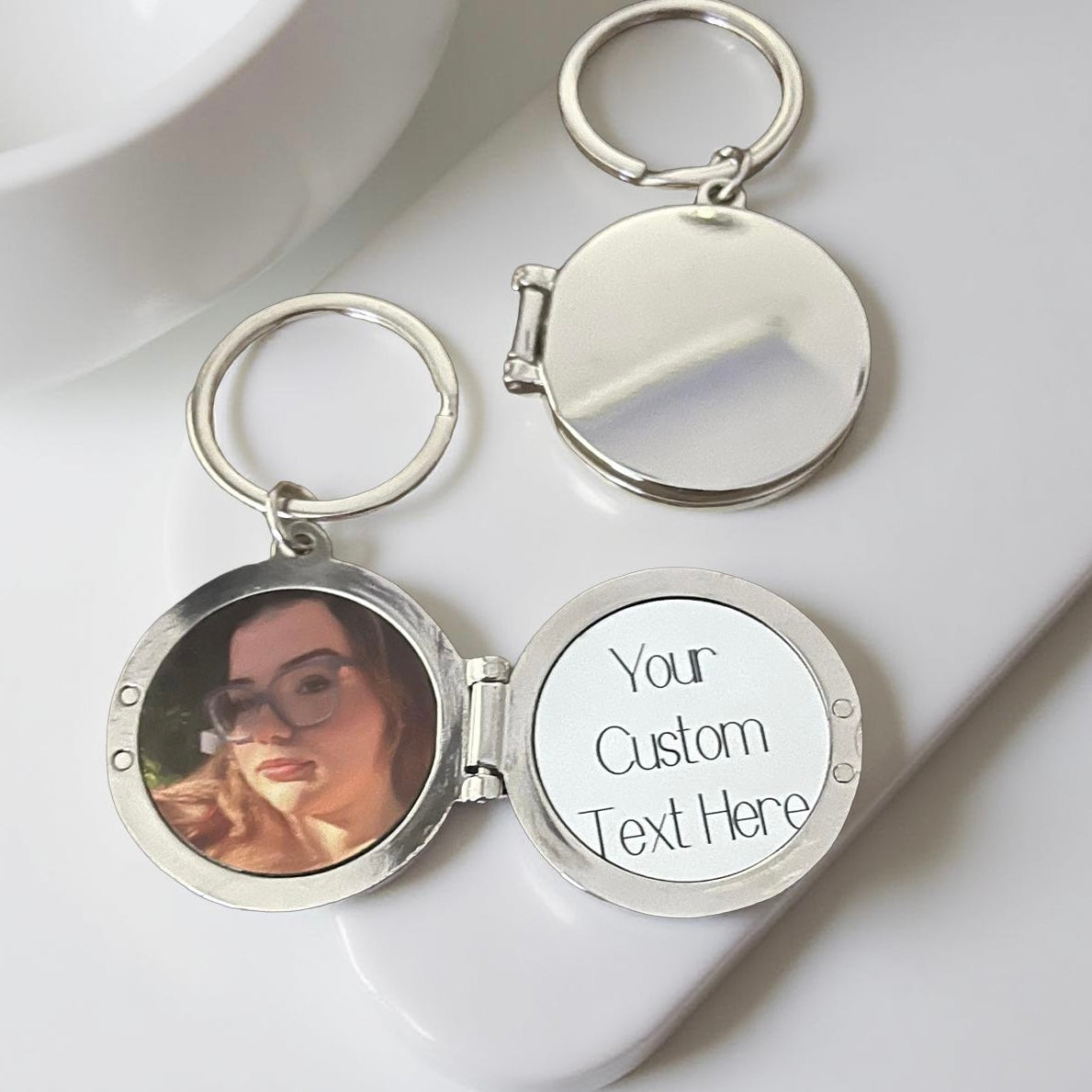 photo and text locket keyring