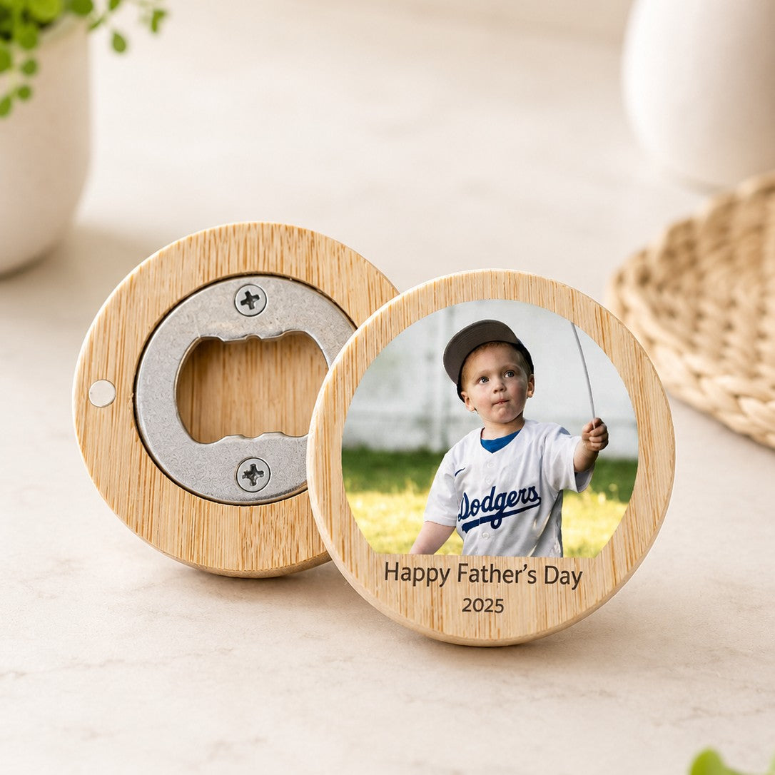 magnetic bottle opener with photo and text
