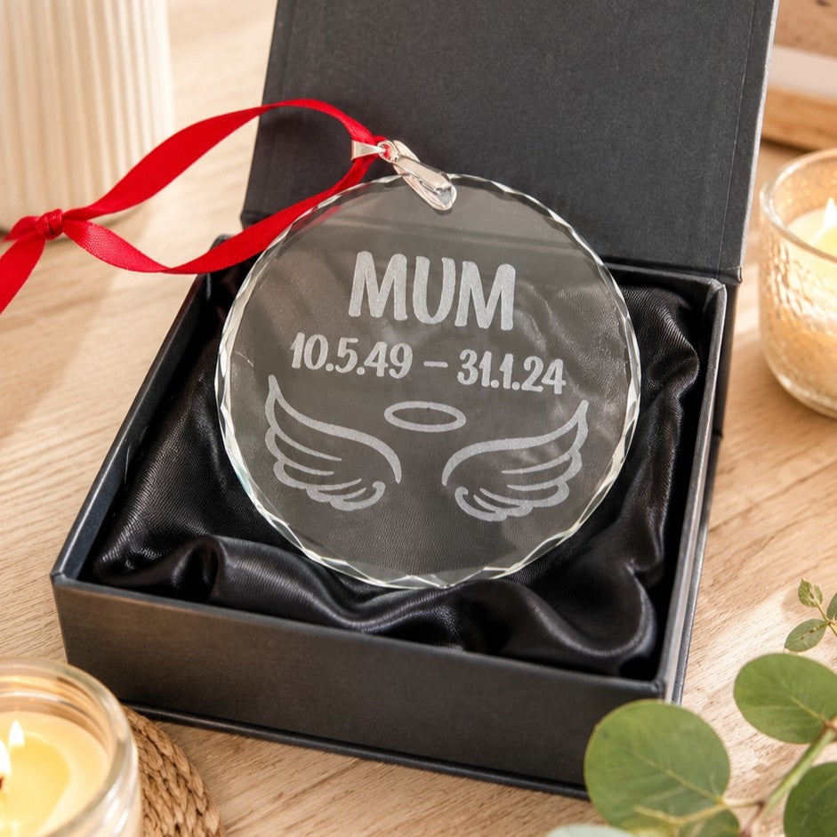 memorial ornament with halo and wings