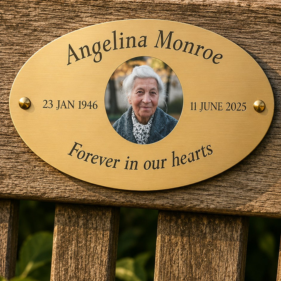 memorial bench plaque with photo