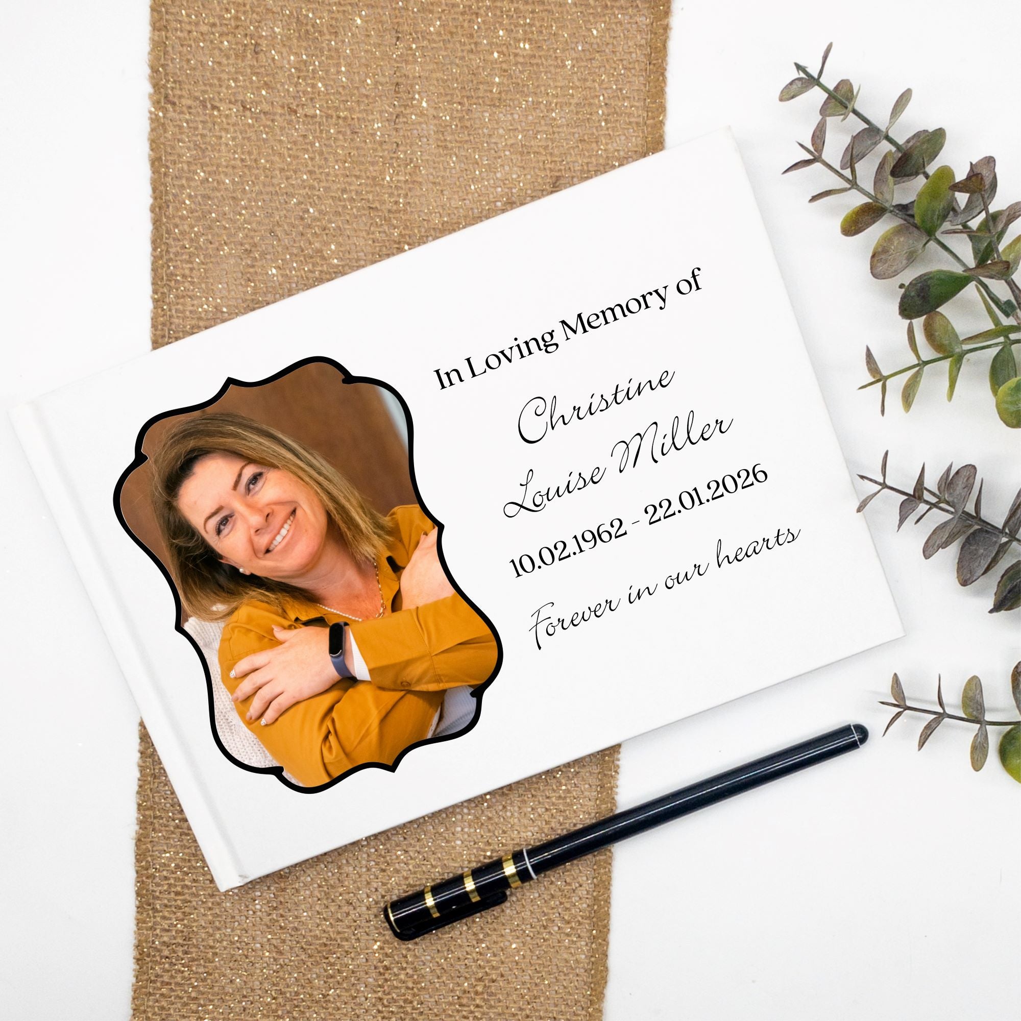 Custom memorial guest book for funeral service