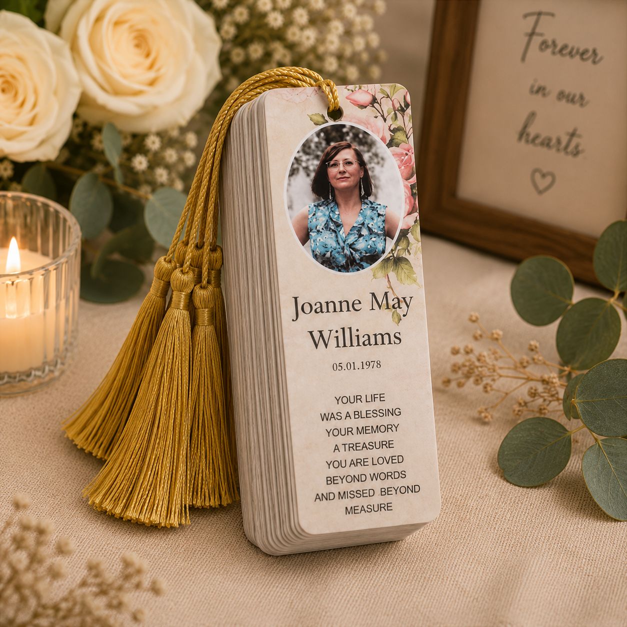 Memorial keepsakes to share printed on premium white acrylic in bundles of 10 to 100