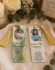 Personalised 2mm white acrylic memorial bookmarks with photo and tassels
