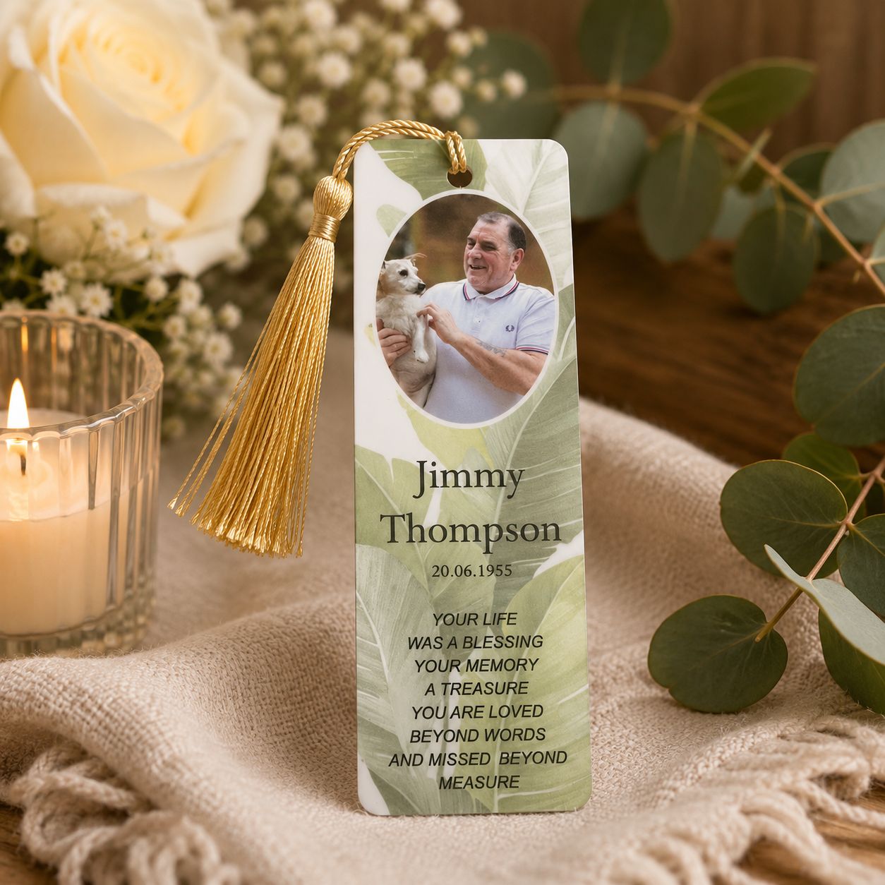 memorial acrylic bookmarks personalised with photo and memorial message