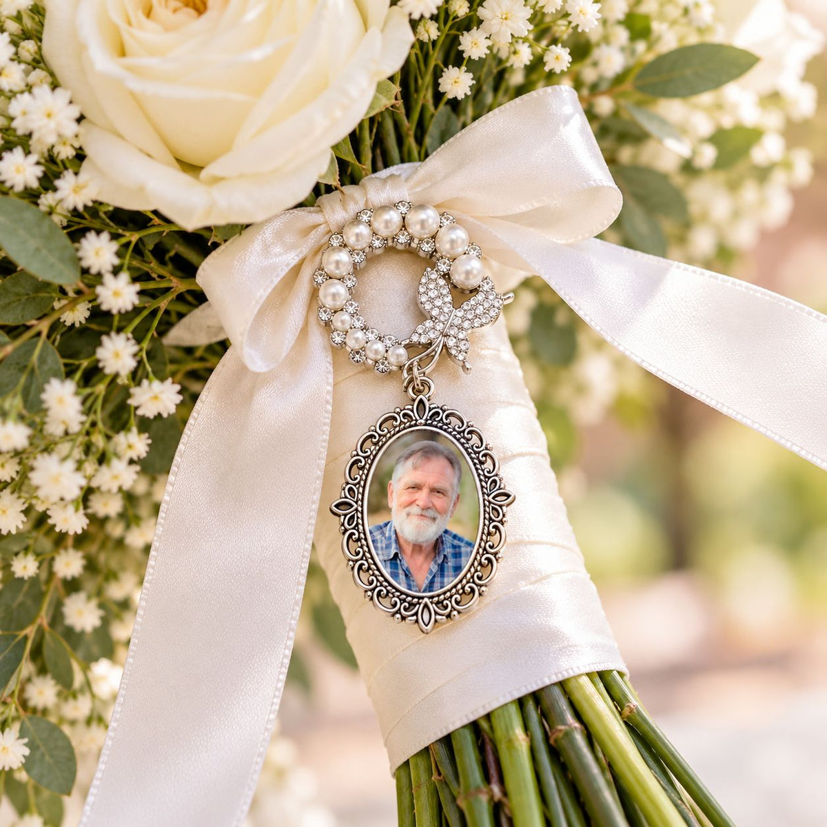 Wedding bouquet memorial photo brooch