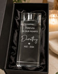 Engraved glass memorial tea light candle holder with luxury black gift box