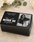 Engraved aluminium remembrance wallet cards available in bundles of 10, 20, 50, 70 and 100