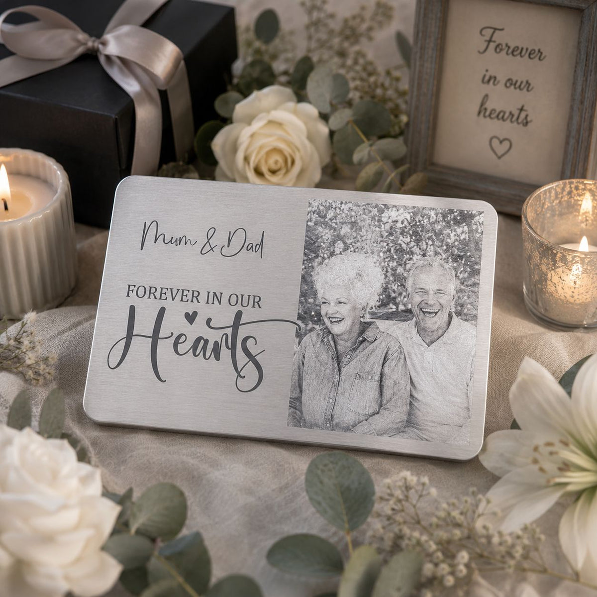 Memorial wallet card keepsakes with engraved photo and quote for funeral guests