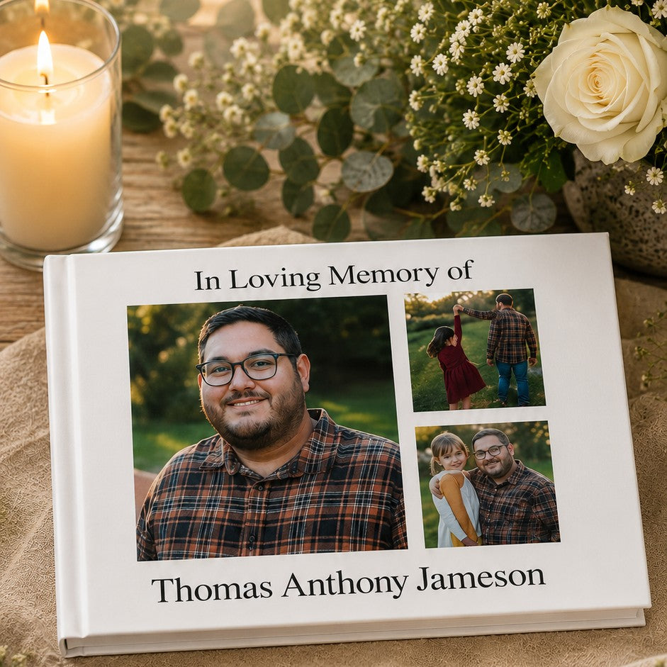 memorial guest book with photo