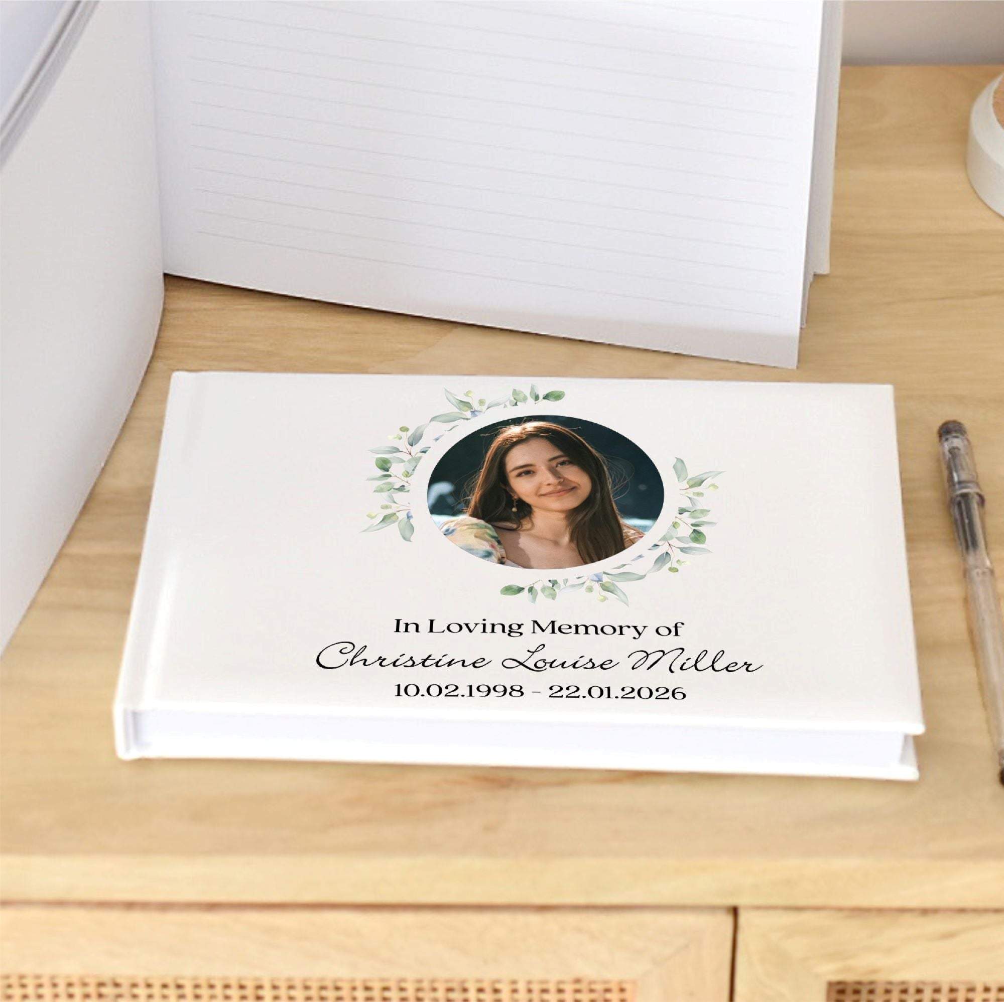 Personalised memorial guest book with photo cover