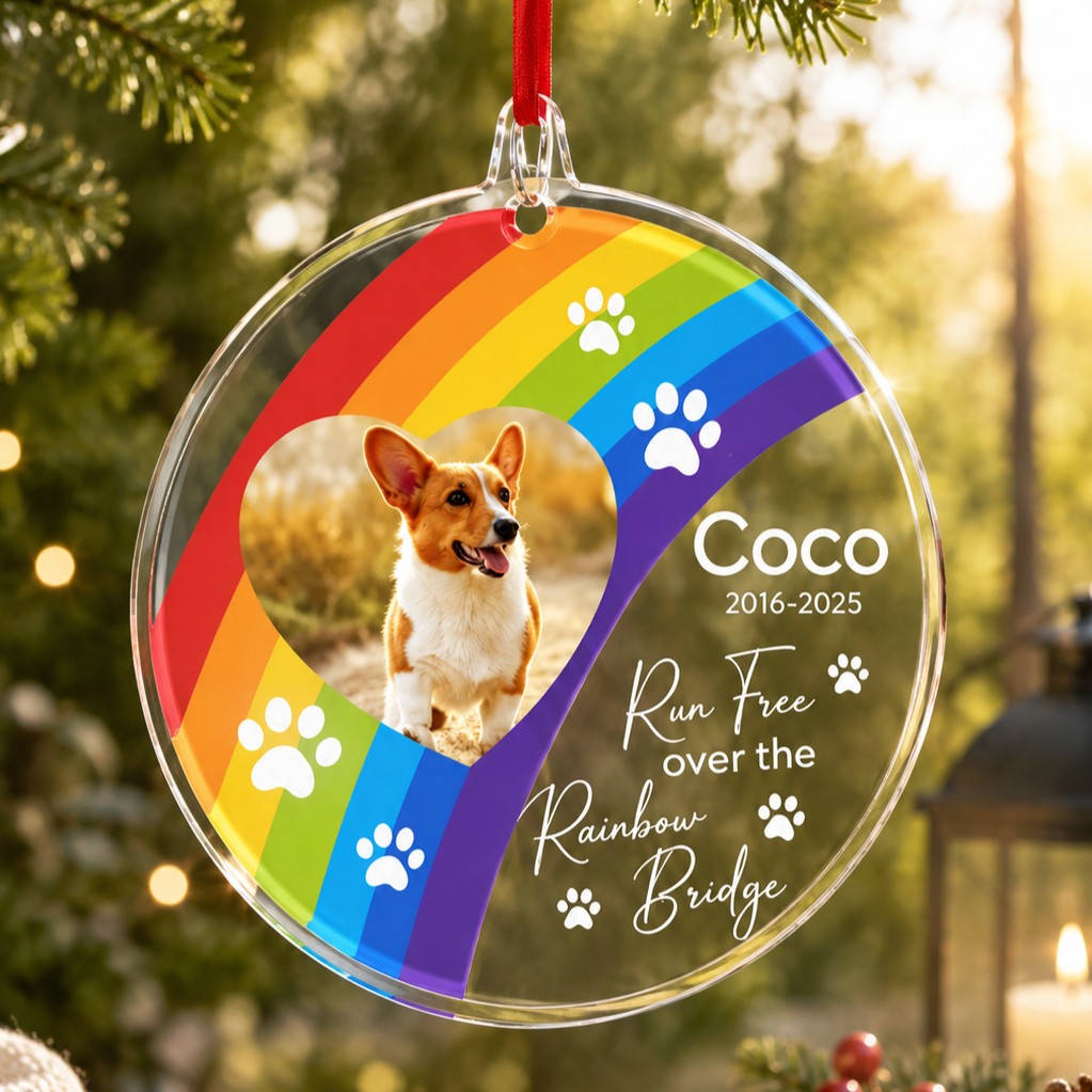 Personalised Rainbow Bridge crystal ornament