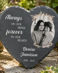 Personalised floral photo slate heart memorial plaque with custom photograph