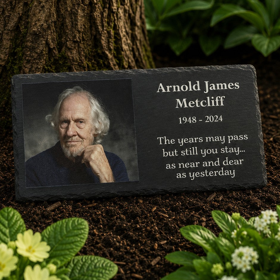 slate memorial  with photo