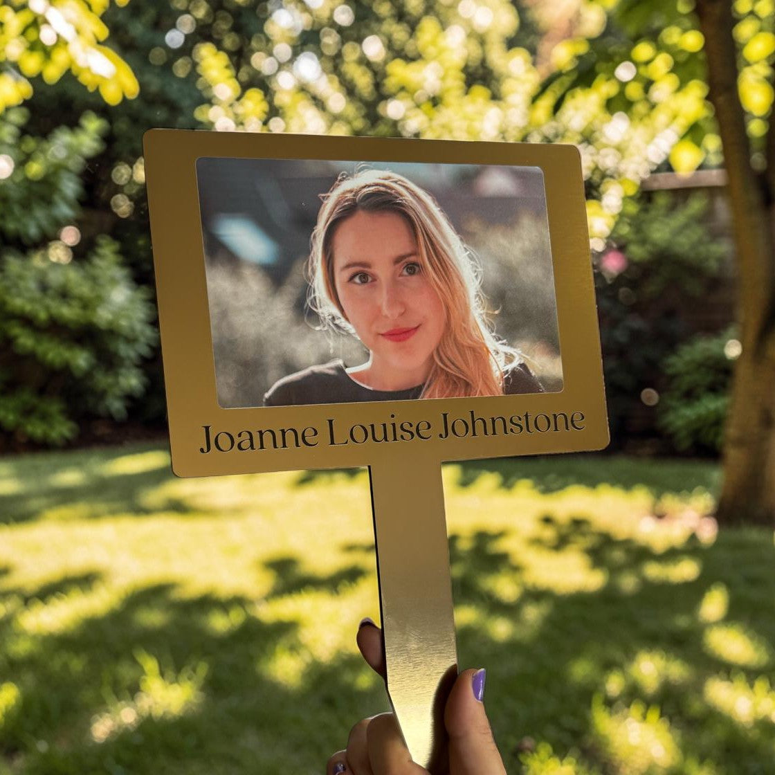 personalised photo memorial garden stake with custom name