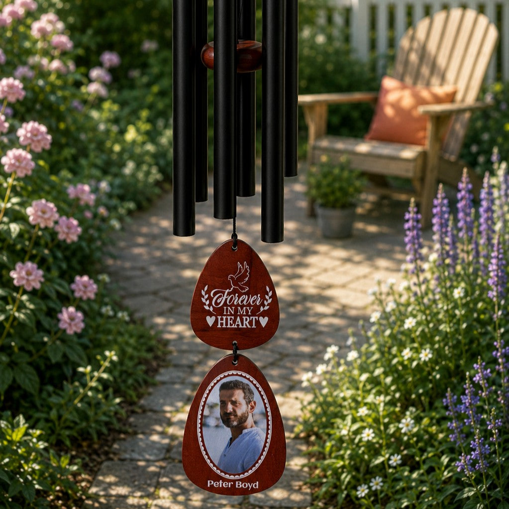 memorial windchimes with photo and quote
