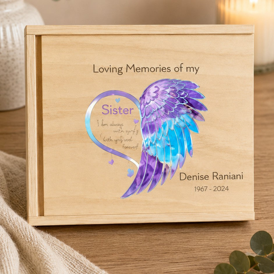 memorial keepsake box with angel wings
