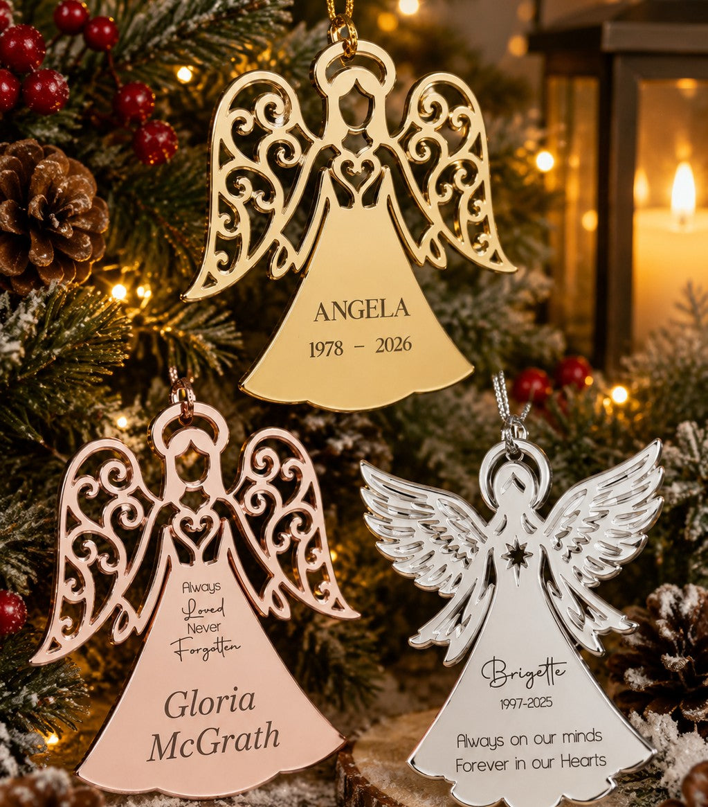 Personalised mirror acrylic angel ornament  tree with memorial engraving