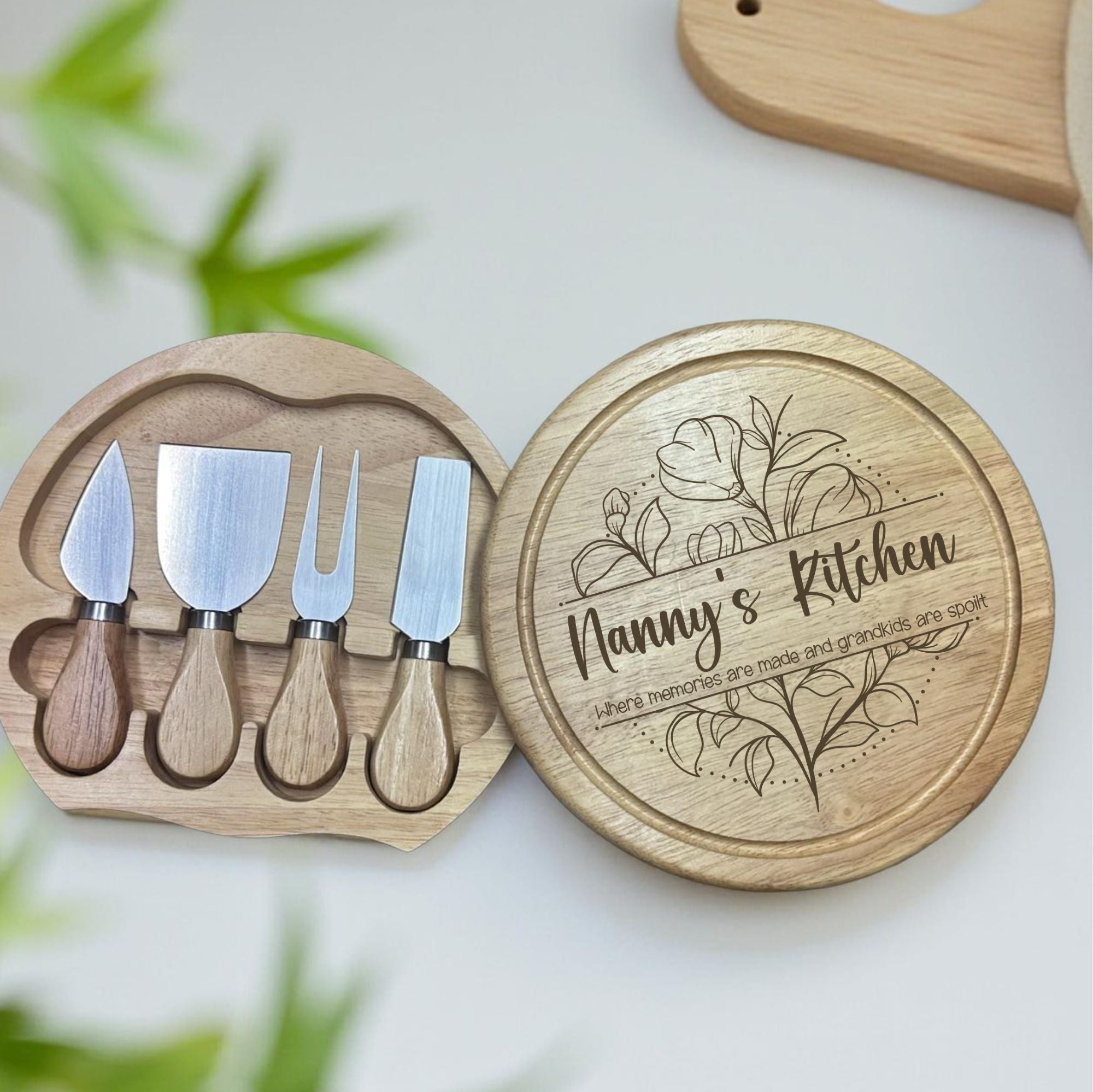 personalised Mothers Day cheese board set with knives