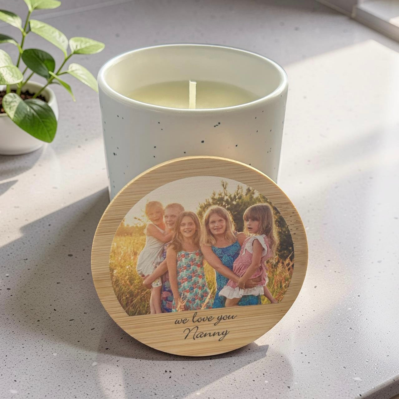 personalised Mother’s Day photo candle with custom lid