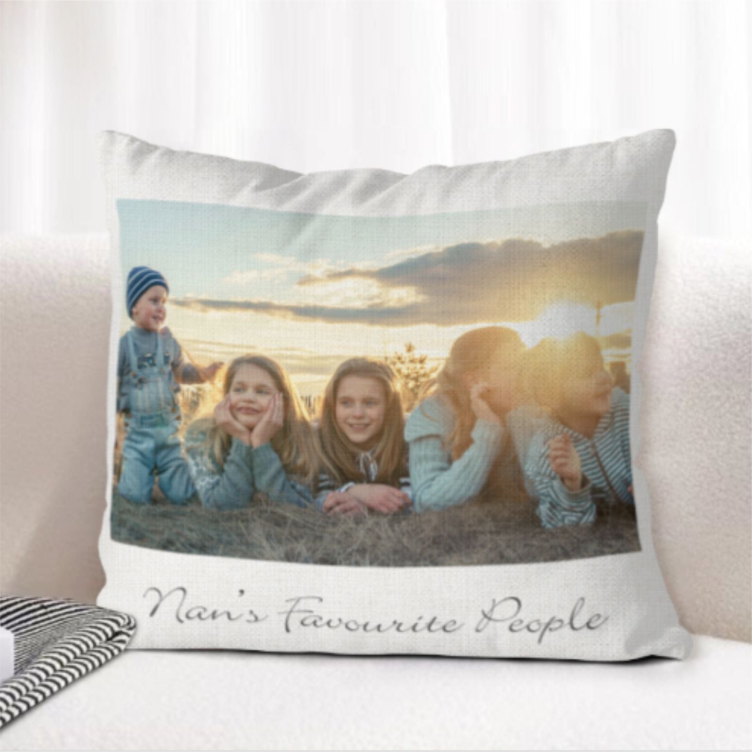 Personalised Mother’s Day photo cushion 40x40cm linen