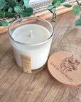 Personalised memorial candle with engraved floral bamboo lid