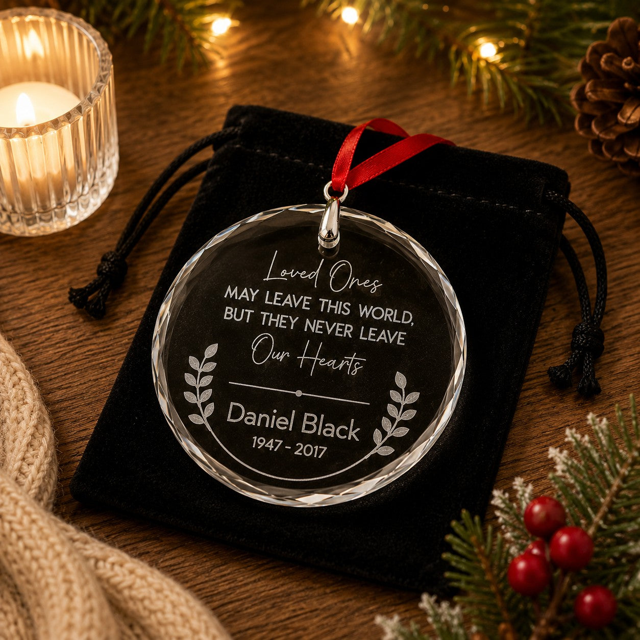 never leave our hearts crystal ornament