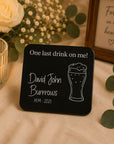 Memorial coasters engraved on 3mm black acrylic for celebrations of life