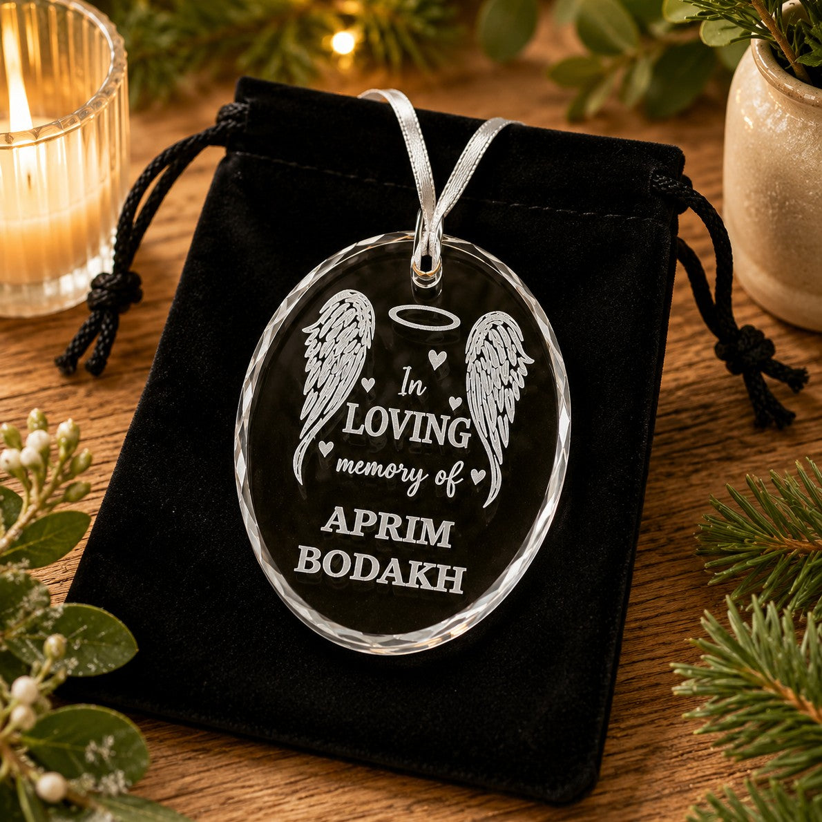 memorial ornament with halo and wings