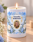 Heaven’s Gates personalised memorial photo candle in blue