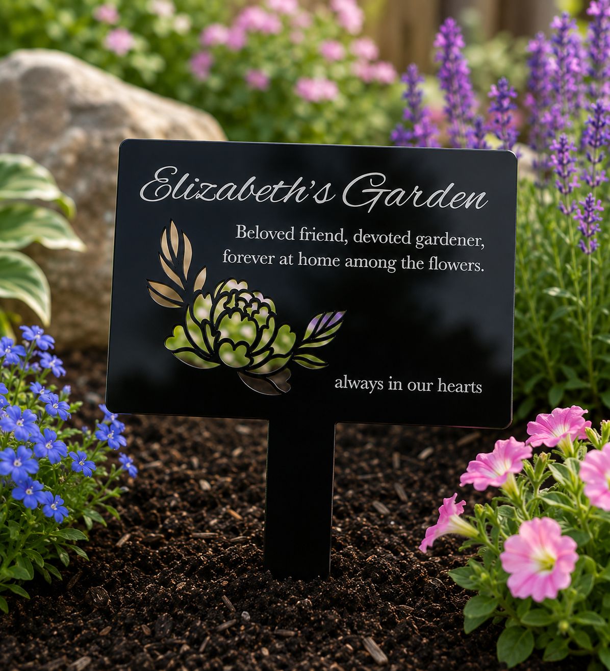 Custom acrylic remembrance garden sign with personalised memorial message