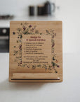 Personalised wooden recipe stand for kitchen tablet or cookbook