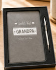 personalised vegan leather book and pen gift set