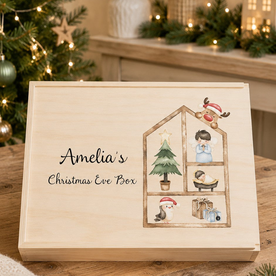 large wooden personalised christmas eve box